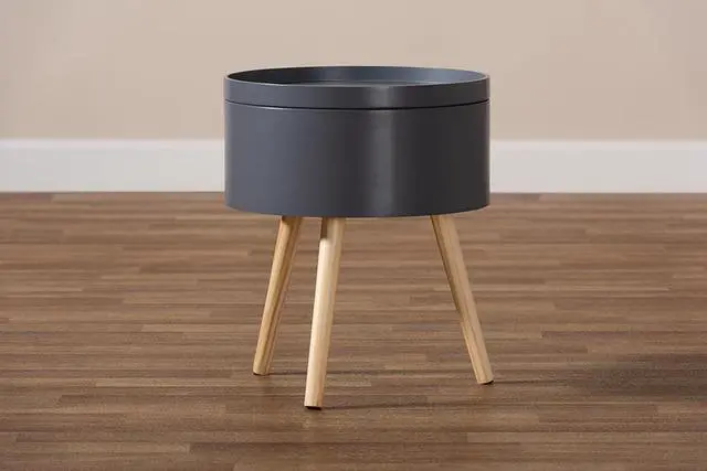 Alt view image 5 of 7 - Baxton Studio Sherwin Mid-Century Modern Light Brown and Black 1-Drawer End Table with Woven Rattan Accent