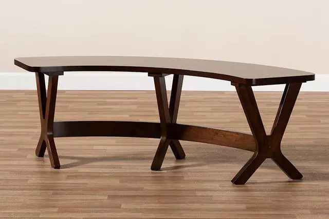 Alt view image 5 of 16 - Baxton Studio Berlin Mid-Century Modern Walnut Finished Wood Curved Dining Bench