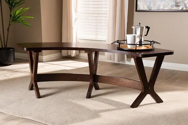 Main image of Baxton Studio Berlin Mid-Century Modern Walnut Finished Wood Curved Dining Bench