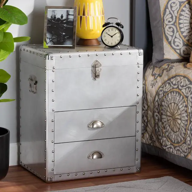 Main image of Baxton Studio Serge French Industrial Silver Metal 2-Drawer Accent Storage Chest