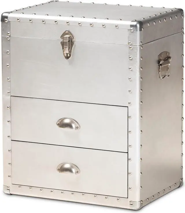 Alt view image 2 of 17 - Baxton Studio Serge French Industrial Silver Metal 2-Drawer Accent Storage Chest
