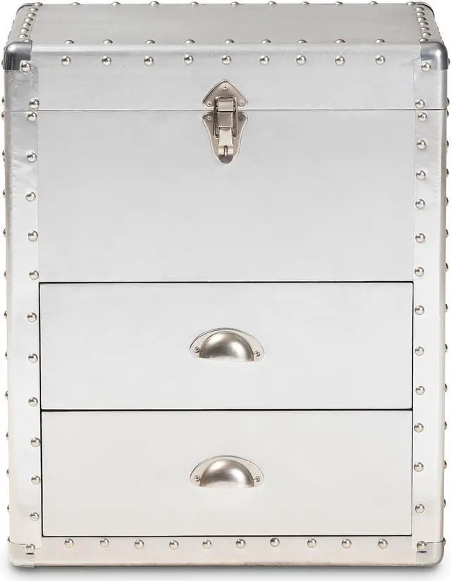 Alt view image 4 of 17 - Baxton Studio Serge French Industrial Silver Metal 2-Drawer Accent Storage Chest
