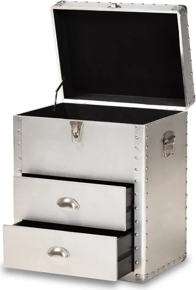 Alt view image 3 of 17 - Baxton Studio Serge French Industrial Silver Metal 2-Drawer Accent Storage Chest