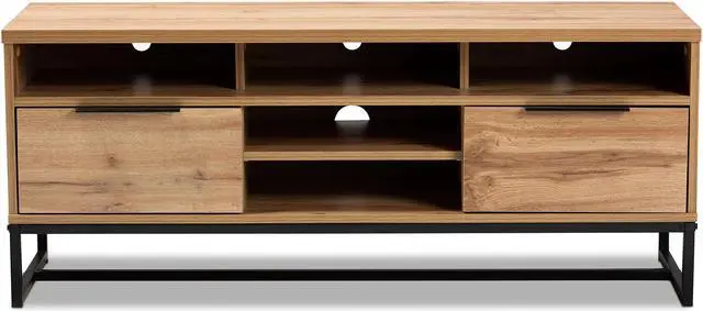 Alt view image 4 of 18 - Baxton Studio Reid Modern and Contemporary Industrial Oak Finished Wood and Black Metal 2-Drawer TV Stand