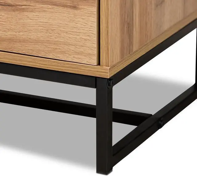 Alt view image 7 of 18 - Baxton Studio Reid Modern and Contemporary Industrial Oak Finished Wood and Black Metal 2-Drawer TV Stand