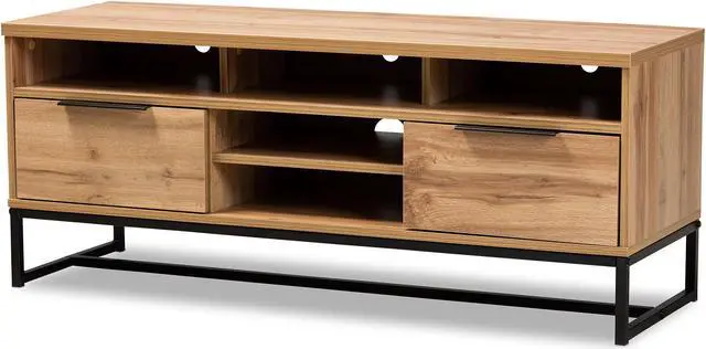 Alt view image 2 of 18 - Baxton Studio Reid Modern and Contemporary Industrial Oak Finished Wood and Black Metal 2-Drawer TV Stand