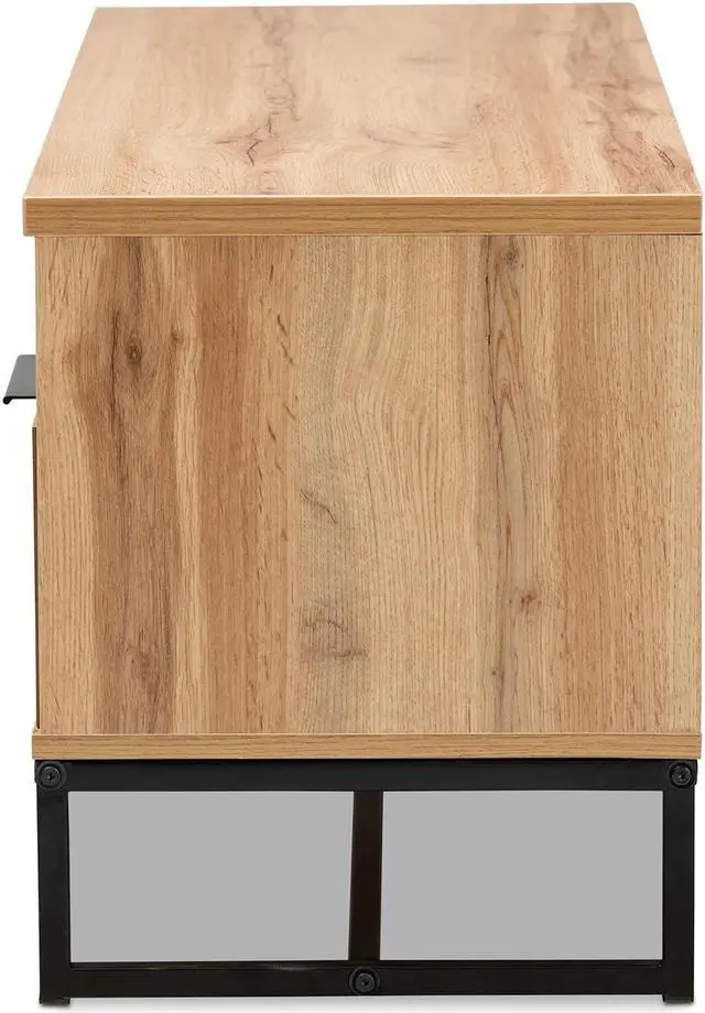 Alt view image 5 of 18 - Baxton Studio Reid Modern and Contemporary Industrial Oak Finished Wood and Black Metal 2-Drawer TV Stand