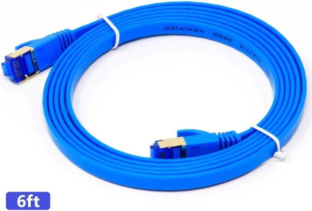 Main image of QualGear RJ45 Cat 7 Ethernet Patch Cable, 10Gpbs High-Speed Cable, 600MHz, Triple-Shielded, 6 ft, Blue, Flat