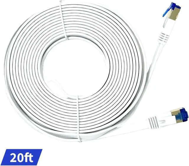 Main image of QualGear RJ45 Cat 7 Ethernet Patch Cable, 10Gpbs High-Speed Cable, 600MHz, Triple-Shielded, 20 ft, White, Flat