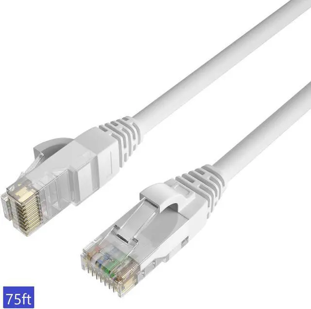 Main image of QualGear RJ45 Cat 6 Ethernet Patch Cable, 1Gpbs High-Speed Cable, 250MHz, Gold Plated Contacts, 75 ft, White