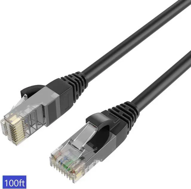 Main image of QualGear RJ45 Cat 6 Ethernet Patch Cable, 1Gpbs High-Speed Cable, 250MHz, Gold Plated Contacts, 100 ft, Black