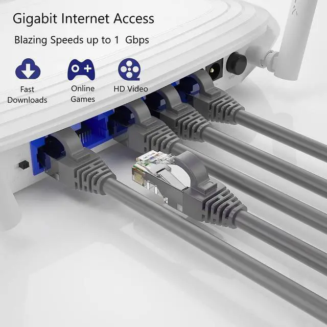 Alt view image 3 of 3 - QualGear RJ45 Cat 6 Ethernet Patch Cable, 1Gpbs High-Speed Cable, 250MHz, Gold Plated Contacts, 150 ft, Gray