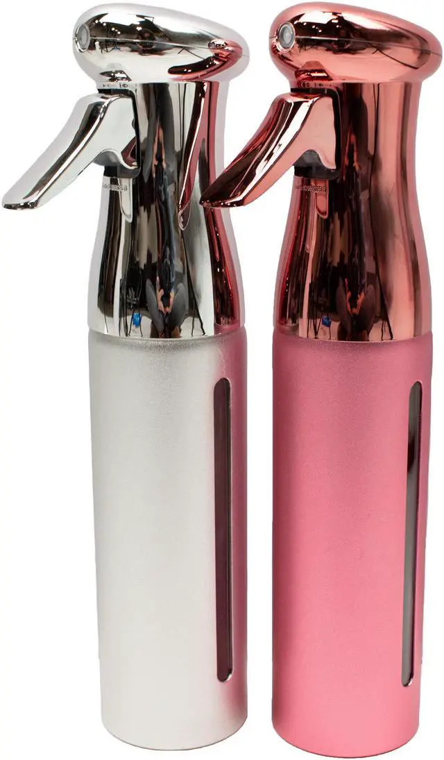 Alt view image 2 of 7 - KEEN Continuous Spray Bottle, 10 OZ Fine Mist for Hair Styling, Barber, Plants, Refillable Empty Water Bottle Trigger Sprayer Set, Pink/Silver, 2 Pack