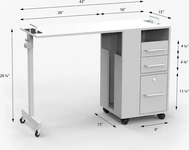 Alt view image 6 of 7 - Taylor Manicure Table Nail Desk, Versatile Foldable Station, Adjustable Length with Storage Cabinet for Salon Home Studio, White/Grey