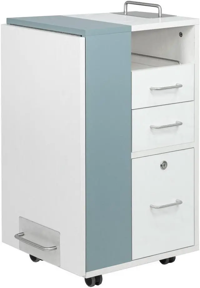 Alt view image 2 of 7 - Taylor Manicure Table Nail Desk, Versatile Foldable Station, Adjustable Length with Storage Cabinet for Salon Home Studio, White/Grey