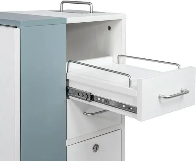 Alt view image 3 of 7 - Taylor Manicure Table Nail Desk, Versatile Foldable Station, Adjustable Length with Storage Cabinet for Salon Home Studio, White/Grey