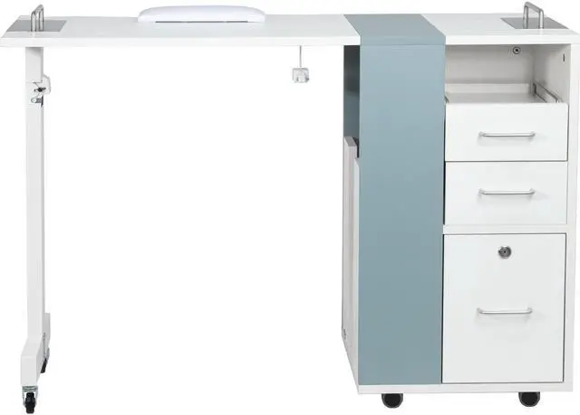 Alt view image 7 of 7 - Taylor Manicure Table Nail Desk, Versatile Foldable Station, Adjustable Length with Storage Cabinet for Salon Home Studio, White/Grey