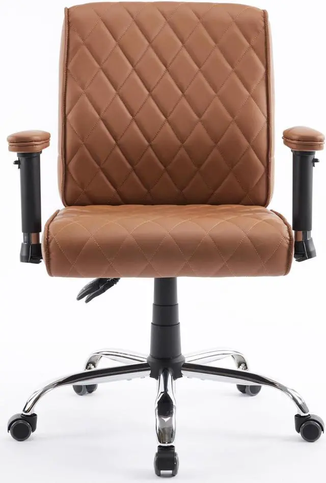 Alt view image 2 of 7 - DELIA Stylish Comfortable Office Desk Chair, Customer Rolling Seat, Diamond Stitched, Adjustable Height Perfect for Office, Conference Room, Reception, Waiting Area, Cappuccino