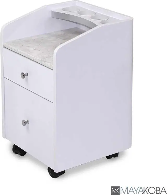 Alt view image 3 of 4 - Set of 2 MAYAKOBA Sonoma Rolling Pedicure Trolley Manicure Storage Cart for Pedicure Spa, Nail Salon Furniture & Equipment, Marble Top, Luxe White/Silver Accents