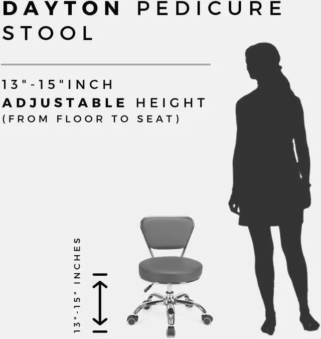 Alt view image 7 of 7 - Dayton Pedicure Stool (Black) Pneumatic, Adjustable Height, Perfect for Nail Salon, Pedicure spa