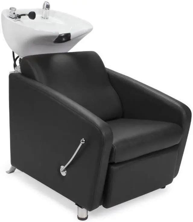Main image of KLYNE Shampoo Backwash Unit (BLACK) with WHITE Shampoo Bowl, Adjustable Footrest and Faucet for Beauty Salon, Hair Salon