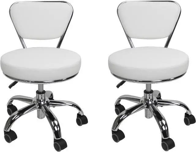 Main image of MAYAKOBA Set of 2 Salon Nail Pedicure Stool DAYTON WHITE Pneumatic Adjustable Height, Rolling Salon Furniture & Equipment