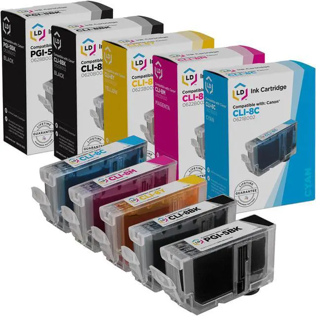 Main image of LD Products Compatible Ink Cartridge Replacements for Canon PGI5 & CLI8 (1 PGI5BK Pigment Black, 1 CLI8B Black, 1 CLI8C Cyan, 1 CLI8M Magenta, 1 CLI8Y Yellow, 5-Pack)