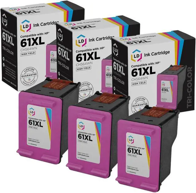 Main image of LD Products Ink Cartridge Replacement for HP 61XL CH564WN High Yield Tri Color (3-Pack)