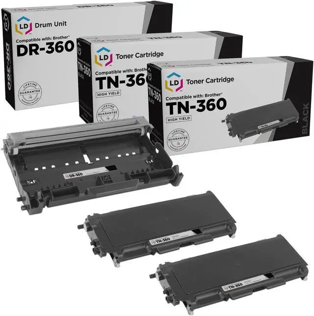 Main image of LD Products Compatible Toner Cartridge & Drum Unit Replacements for Brother TN360 High Yield & DR360 (2 Toners, 1 Drum, 3-Pack)