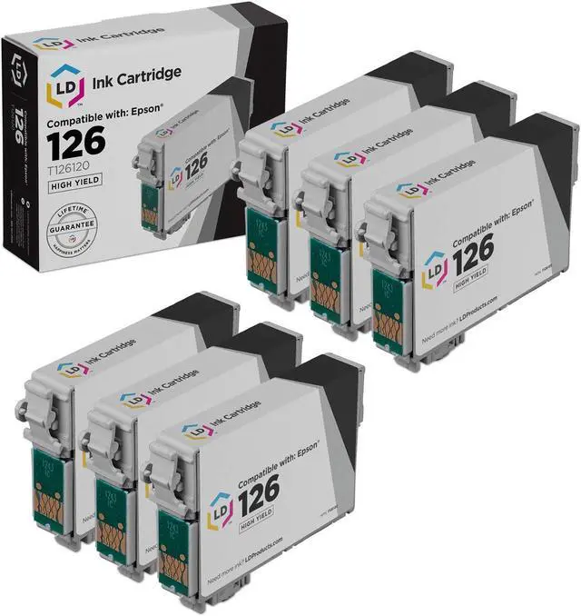 Main image of LD Products Replacement for Epson 126 Ink Cartridges T126120 T126 High Yield (Black, 6-Pack) for use in Workforce 435 520 635 645 WF-3520 WF-3530 WF-3540 WF-7010 WF-7510