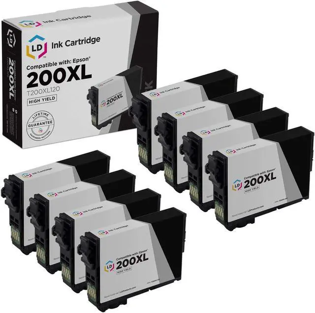 Main image of LD Products Remanufactured Replacements for Epson 200XL Ink Cartridges 200XL 200 XL T200XL120 High Yield for use in XP-200, XP-300, XP-310, XP-400, XP-410, WF-2520, WF-2530, WF-2540 (Black, 8-Pack)