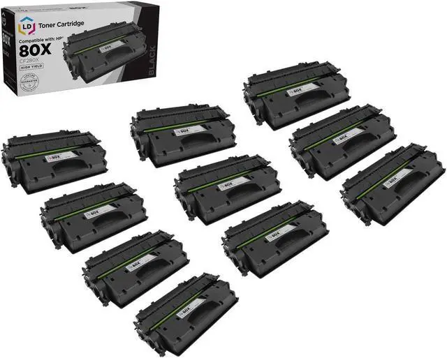 Main image of LD Products Compatible Replacement for HP 80X Toner Cartridge CF280X 80A CF280A High Yield (Black, 10-Pack) LaserJet 400 M401a, 400 M401dn, 400 M401dne, 400 M401dw, 400 M401n, 400 MFP M425dw