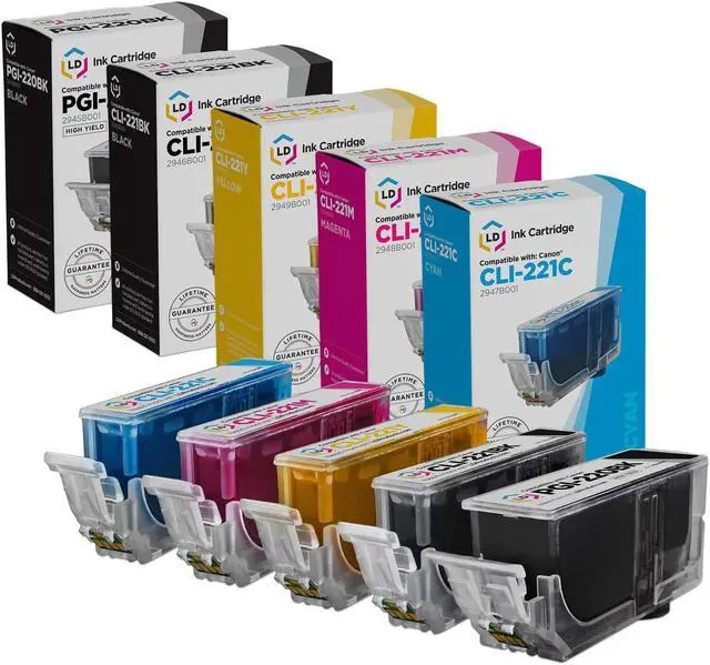 Alt view image 4 of 14 - LD Products Compatible Ink Cartridge Replacement for Canon PGI-220 & CLI-221 (Pigment Black, Black, Cyan, Magenta, Yellow, 5-Pack)