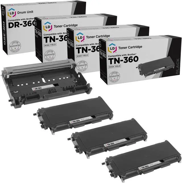 Main image of LD Products Compatible Toner Cartridge & Drum Unit Replacements for Brother TN360 High Yield & DR360 (3 Toners 1 Drum 4-Pack)