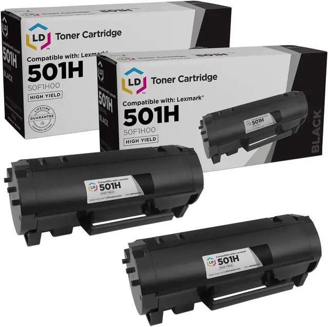 Main image of LD Products Replacement Toner Cartridges for Lexmark 501H 50F1H00 High Yield (Black,2-Pack) for use in MS310d, MS310dn, MS312dn, MS315dn, MS410d, MS410dn, MS415dn, MS510dn & MS610de