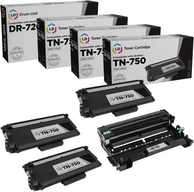 Main image of LD Products Compatible Toner Cartridge & Drum Unit Replacements for Brother TN750 High Yield & DR720 (3 Toners, 1 Drum, 4-Pack)