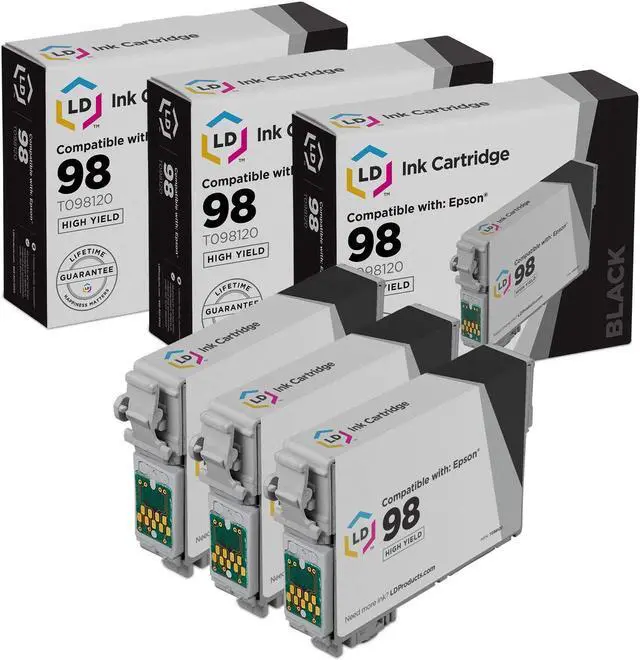 Main image of LD Products Ink Cartridge Replacement for Epson 98 T098120 (Black, 3-Pack) compatible with Artisan 700, 710, 725, 730, 810, 835, 837