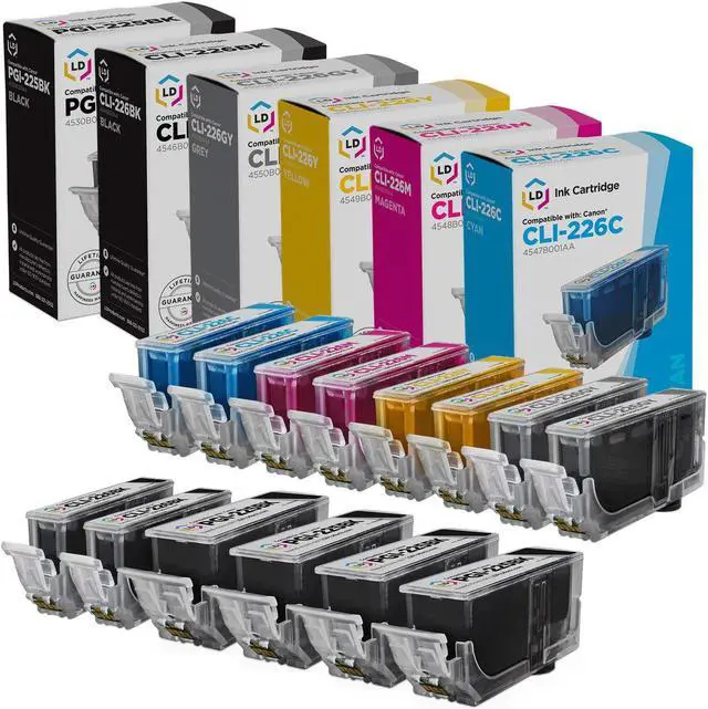 Main image of LD Products Compatible Ink Cartridge Replacements for Canon PGI-225 & CLI-226 (4 Pigment Black, 2 Dye Black, 2 Cyan, 2 Magenta, 2 Yellow, 2 Gray, 14-Pack)