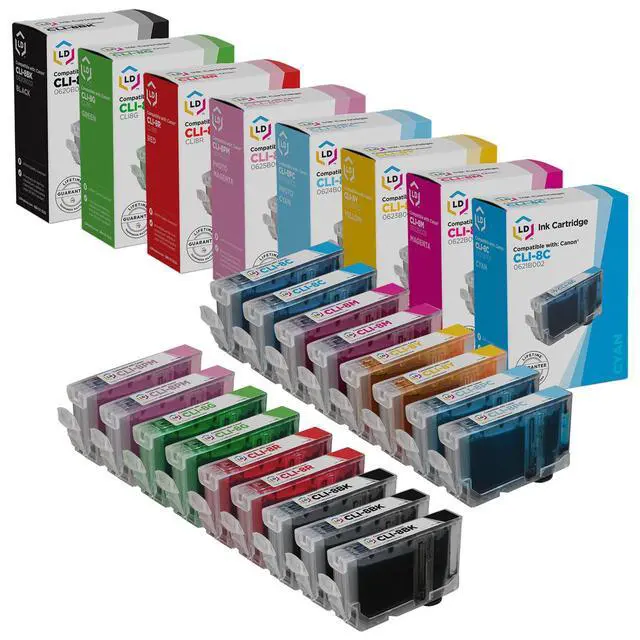 Main image of LD Products Compatible Ink Cartridge Replacement for Canon CLI8 (3 Black, 2 Cyan, 2 Magenta, 2 Yellow, 2 Photo Cyan, 2 Photo Magenta, 2 Red, 2 Green, 17-Pack)