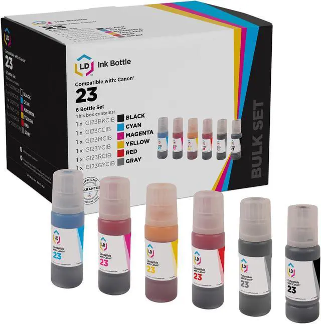 Main image of LD Products Compatible Ink Bottle Replacements for Canon 23 GI-23 (Black, Cyan, Magenta, Yellow, Red, Gray, 6-Pack)