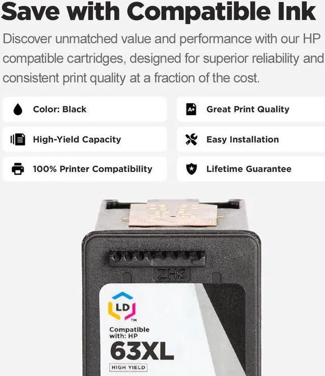 Alt view image 6 of 7 - LD Products Remanufactured Ink Cartridge Replacement for HP 63XL F6U64AN High Yield (Black, 5-Pack)
