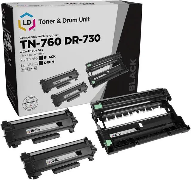 Main image of LD Products Compatible Replacements for Brother 760 TN760 TN-760 Black Toner Cartridge & DR730 DR-730 Drum Unit (2 Toners 1 Drum, 3-Pack) for DCP-L2550DW HL-L2325DW HL-L2350DW MFC-L2710DW MFC-L2750DW
