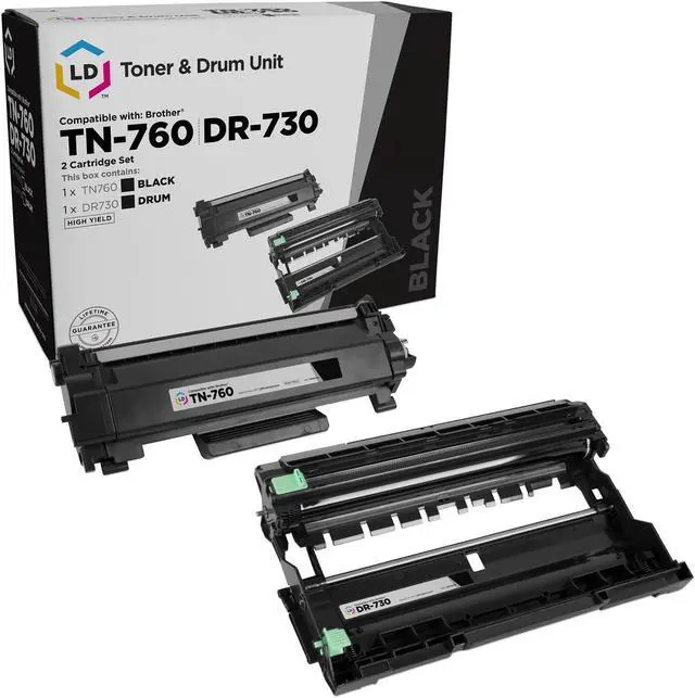 Main image of LD Products Compatible Replacements for Brother 760 TN760 TN-760 Black Toner Cartridge & DR730 DR-730 Drum Unit (1 Toner 1 Drum, 2-Pack) for DCP-L2550DW HL-L2325DW HL-L2350DW MFC-L2710DW MFC-L2750DW