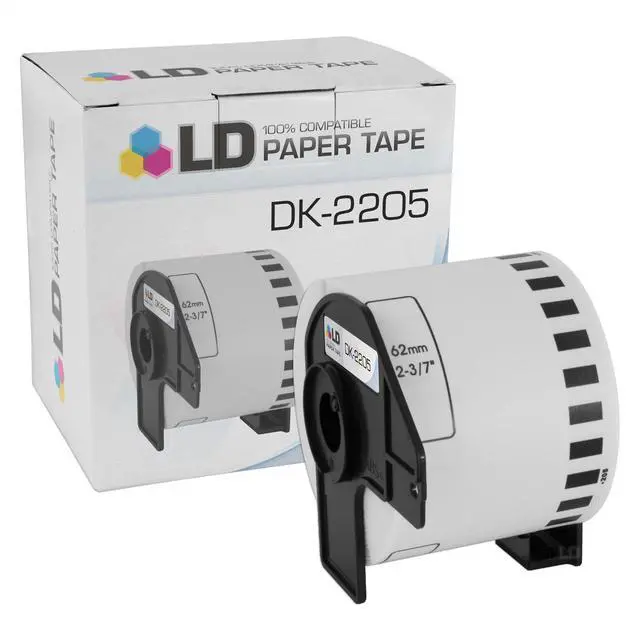 Alt view image 2 of 2 - LD © Compatible Brother DK-2205 2 Rolls of White Label Tape / 2.4 in x 100 ft
