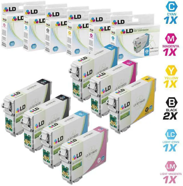 Main image of LD Remanufactured Replacement for Epson T079 Set of 7 High Yield Ink Cartridges: 2 T079120, 1 T079220, 1 T079320, 1 T079420, 1 T079520, 1 T079620 for the Artisan 1430, and Stylus Photo 1400 Printers