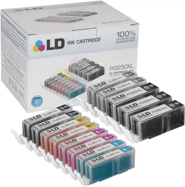 Main image of LD © Canon Compatible PGI-250XL & CLI-251 Set of 13 HY Cartridges: 3 Pigment Black (PGI-250XL), 2 Black (CLI-251XL), Cyan (CLI-251XL), Magenta (CLI-251XL), Yellow (CLI-251XL), Gray (CLI-251XL)