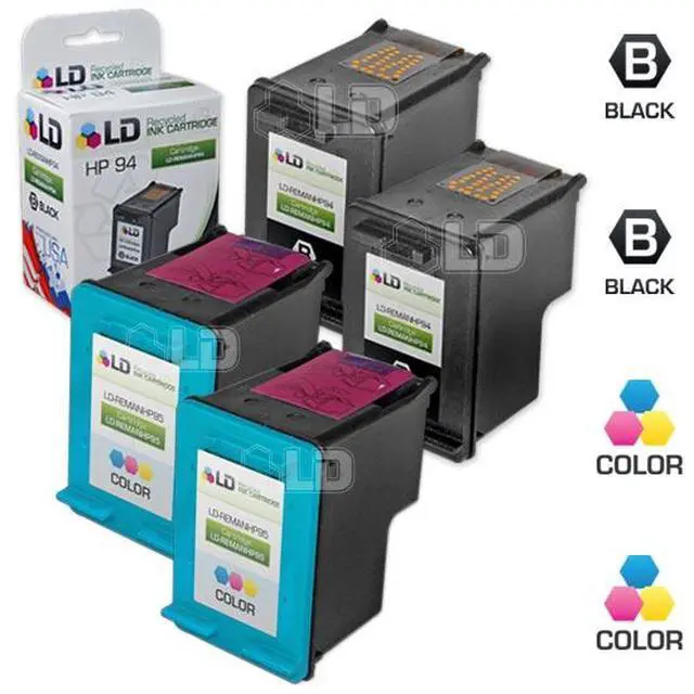 Main image of LD © Remanufactured Replacement Ink Cartridges for Hewlett Packard (HP) C8765WN (HP 94) Black and C8766WN (HP 95) Color (2 Black and 2 Color)