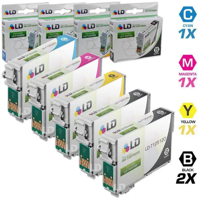 Main image of LD © Remanufactured Replacement for Epson T125 5-Set Ink Cartridges: 2 Black T125120 & 1 each of Cyan T125220 / Magenta T125320 / Yellow T125420
