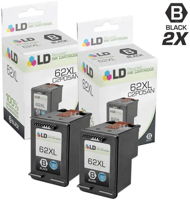 Main image of LD © Remanufactured Replacements for Hewlett Packard C2P05AN / HP 62XL Set of 2 HY Black Ink Cartridges for HP ENVY 5640, 5642, 5643, 5644, 5646, 5660, 7640, 7645, OfficeJet 5740, 5742, & 5745