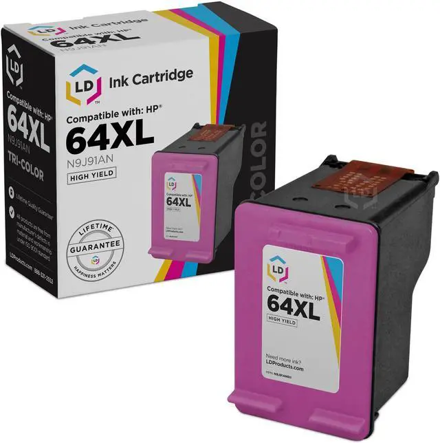 Alt view image 2 of 2 - LD Compatible Replacement for HP 64XL / N9J91AN Pack of 2 High Yield Tri-Color Ink Cartridges for use in ENVY 6255, 7155, 7855